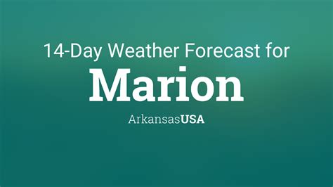 Marion ar extended forecast - Arkansas 14 Day Extended Forecast. Time/General. Weather. Time Zone. DST Changes. Sun & Moon. Weather Today Weather Hourly 14 Day Forecast Yesterday/Past Weather Climate (Averages) Currently: 59 °F. Clear.
